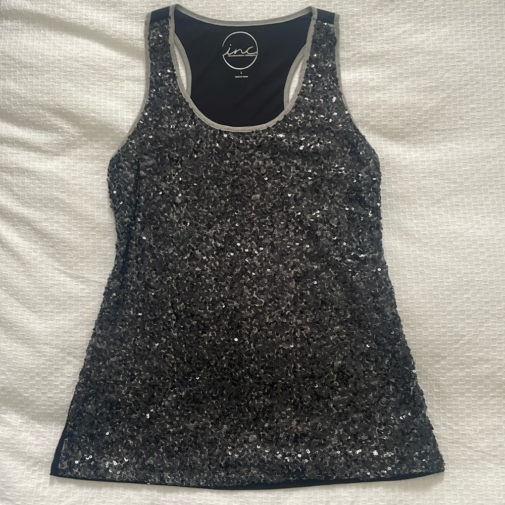 INC black sequin tank top size large